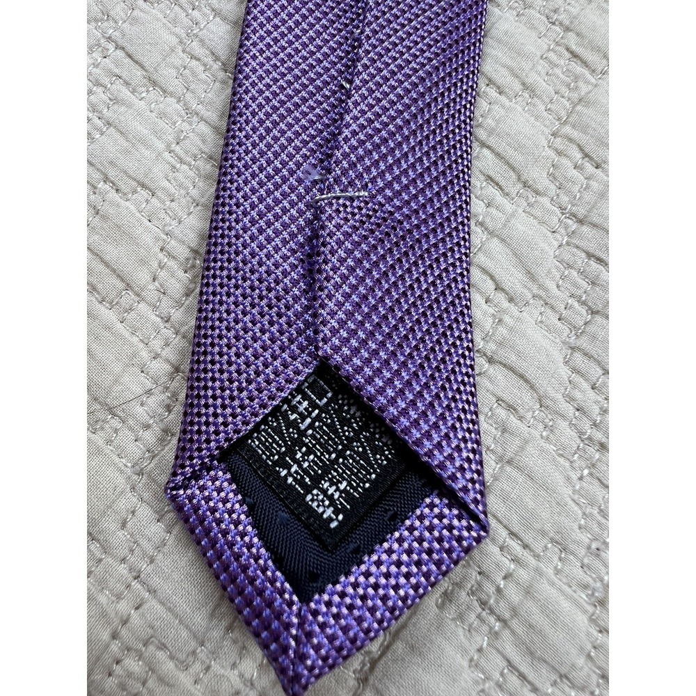 Silk Tie Hand Made Geometric Business Casual Wedding | Purple | 57"L 4"W - Picture 4 of 8